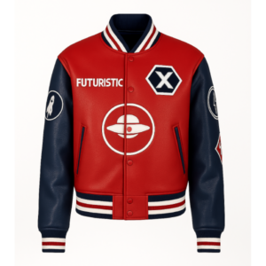 Futuristic 'X' Red & Black Leather Jacket