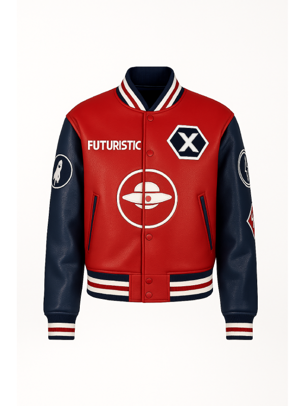 Futuristic 'X' Red & Black Leather Jacket