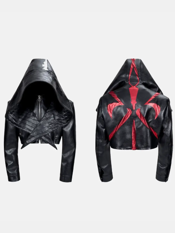 Halloween Bat Hat Hooded Short Jacket Black