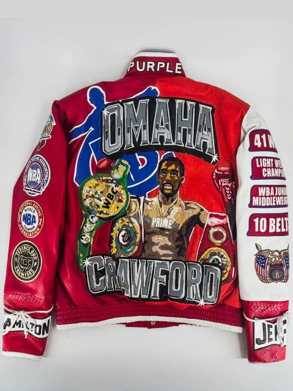Jeff Hamilton x Purple World Champion Terence Allan Omaha Crawford Leather Jacket RedWhite