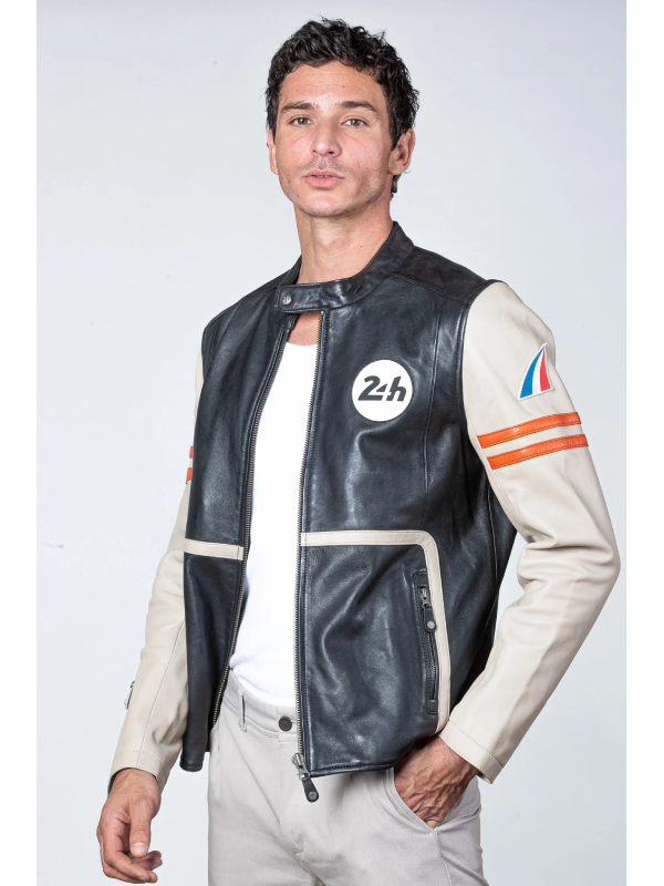 Karl 24H Le Ecru mans black Leather Jacket