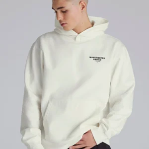 Manchester United Mens Back Print Overhead Hoodie Cream