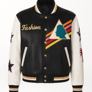 Men's Multi-Color Triangle Leather Varsity Jacke