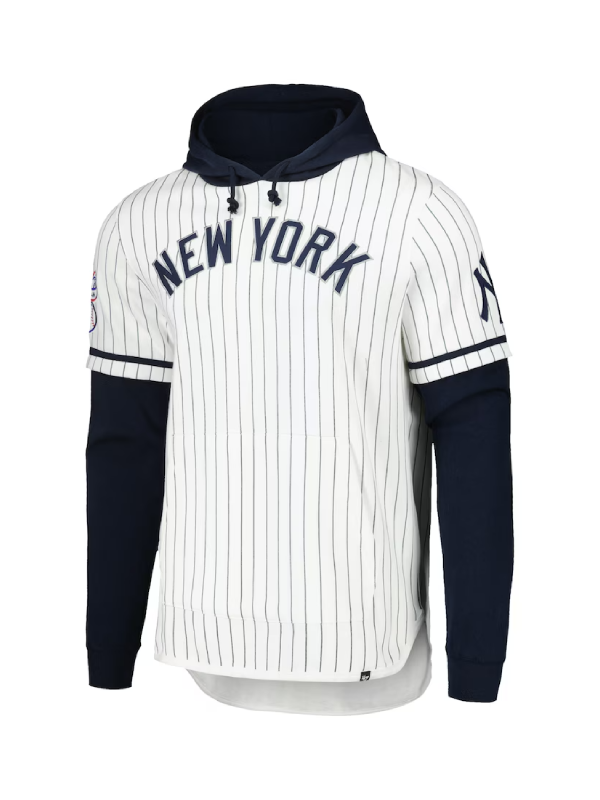Men's New York Yankees '47 White Pinstripe Double-Header Pullover Hoodie