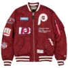 Men's Philadelphia Phillies New Era x Alpha Industries Maroon Full-Zip Bomber Jacket