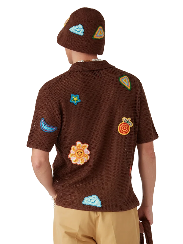 Motif Crochet Brown Polo Shirt