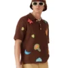Motif Crochet Polo Brown Shirt