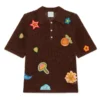Motif Crochet Polo Shirt Brown