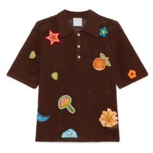 Motif Crochet Polo Shirt Brown