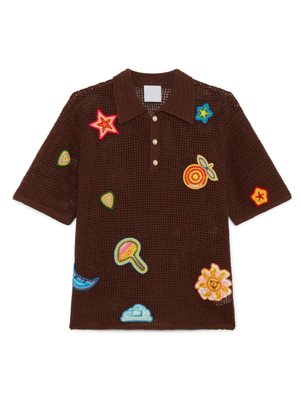 Motif Crochet Polo Shirt Brown