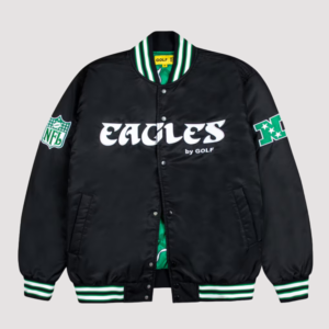 Philadelphia Eagles GOLF WANG Satin Bomber Jacket Black