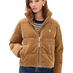 Polo Ralph Lauren Cord Puffer Jacket Brown
