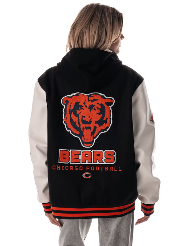 The Wild Collective Chicago Bears Hooded Varsity Jacket Black