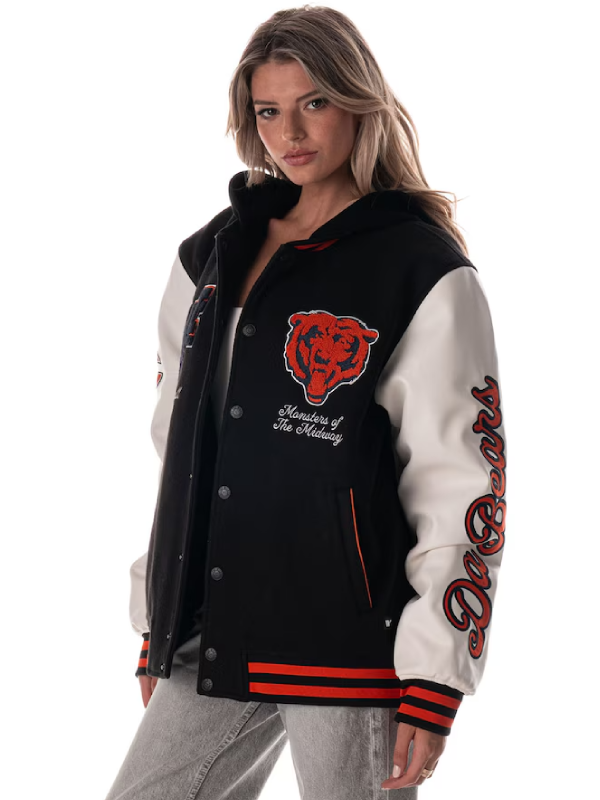 The Wild Collective Chicago Bears Varsity Jacket with Hooded