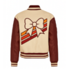 Unisex Beige Patch Wool Varsity Leather Jacket