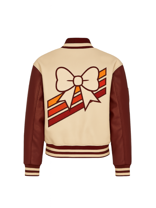 Unisex Beige Patch Wool Varsity Leather Jacket