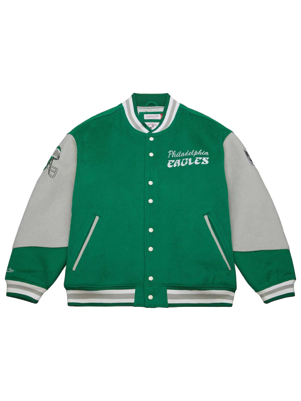 Unisex Philadelphia Eagles Mitchell & Ness Kelly Green Varsity Team Full-Snap Jacket