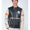 black Leather Jacket Mans Karl 24H Le Ecru