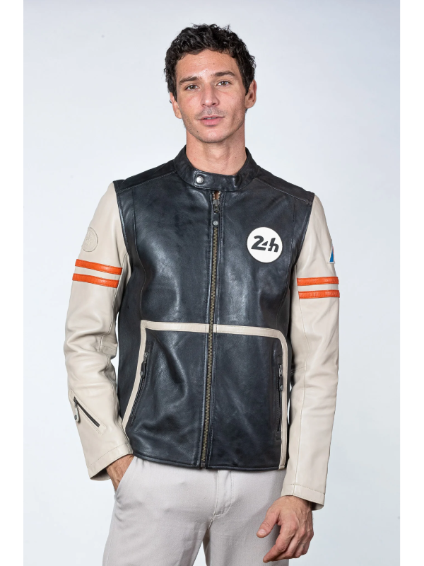 black Leather Jacket Mans Karl 24H Le Ecru