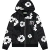 Denim Tears Pinstripe Wreath Zip Hoodie Black