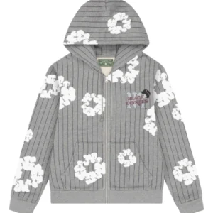 Denim Tears Pinstripe Wreath Zip Hoodie Grey