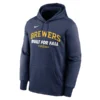 Men's Milwaukee Brewers Nike Navy 2025 MLB Postseason Authentic Collection Therma Fleece Hoodie