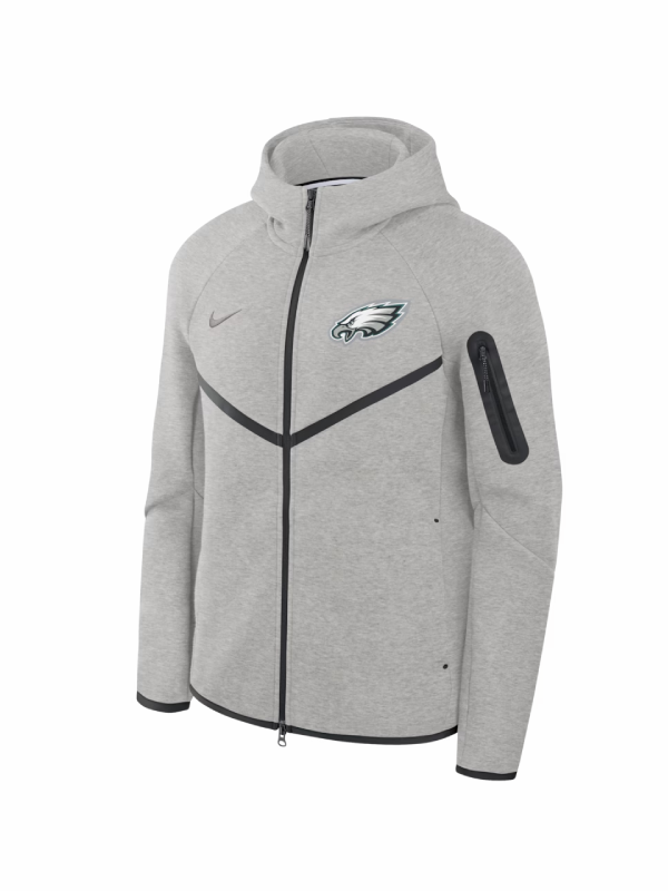 Men's Philadelphia Eagles Nike Heather Grey Tech Fleece Full-Zip Windrunner Hoodie