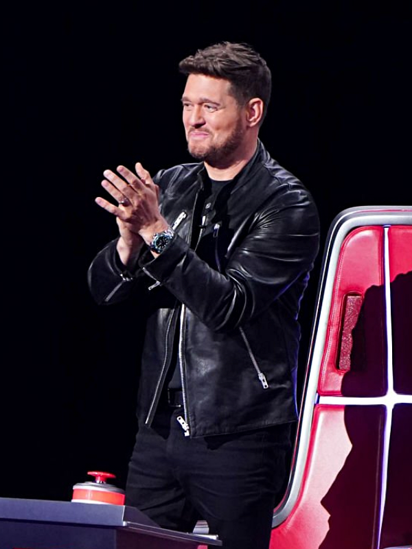Michael Buble The Voice S28 Black Leather Jacket