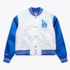 Mitchell and Ness Los Angeles Dodgers Cropped Satin Full-Snap Jacket White