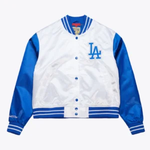 Mitchell and Ness Los Angeles Dodgers Cropped Satin Full-Snap Jacket White