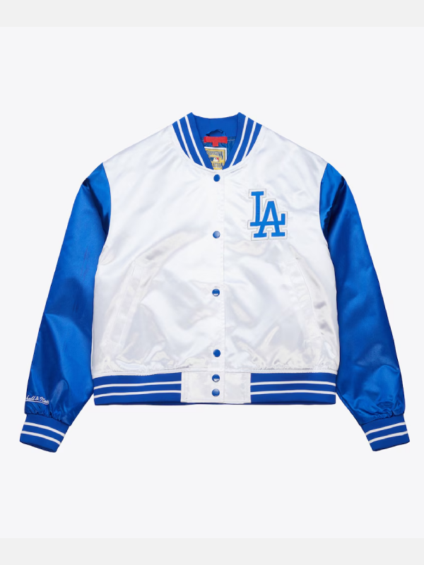 Mitchell and Ness Los Angeles Dodgers Cropped Satin Full-Snap Jacket White