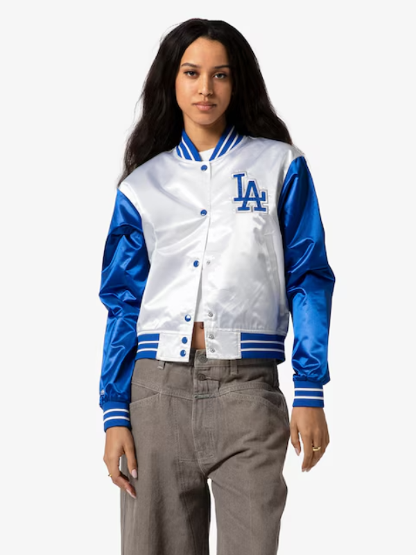 Mitchell and Ness Los Angeles Dodgers Cropped Satin Jacket White