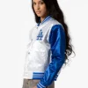 Mitchell and Ness Women's White Los Angeles Dodgers Cropped Satin Full-Snap Jacket