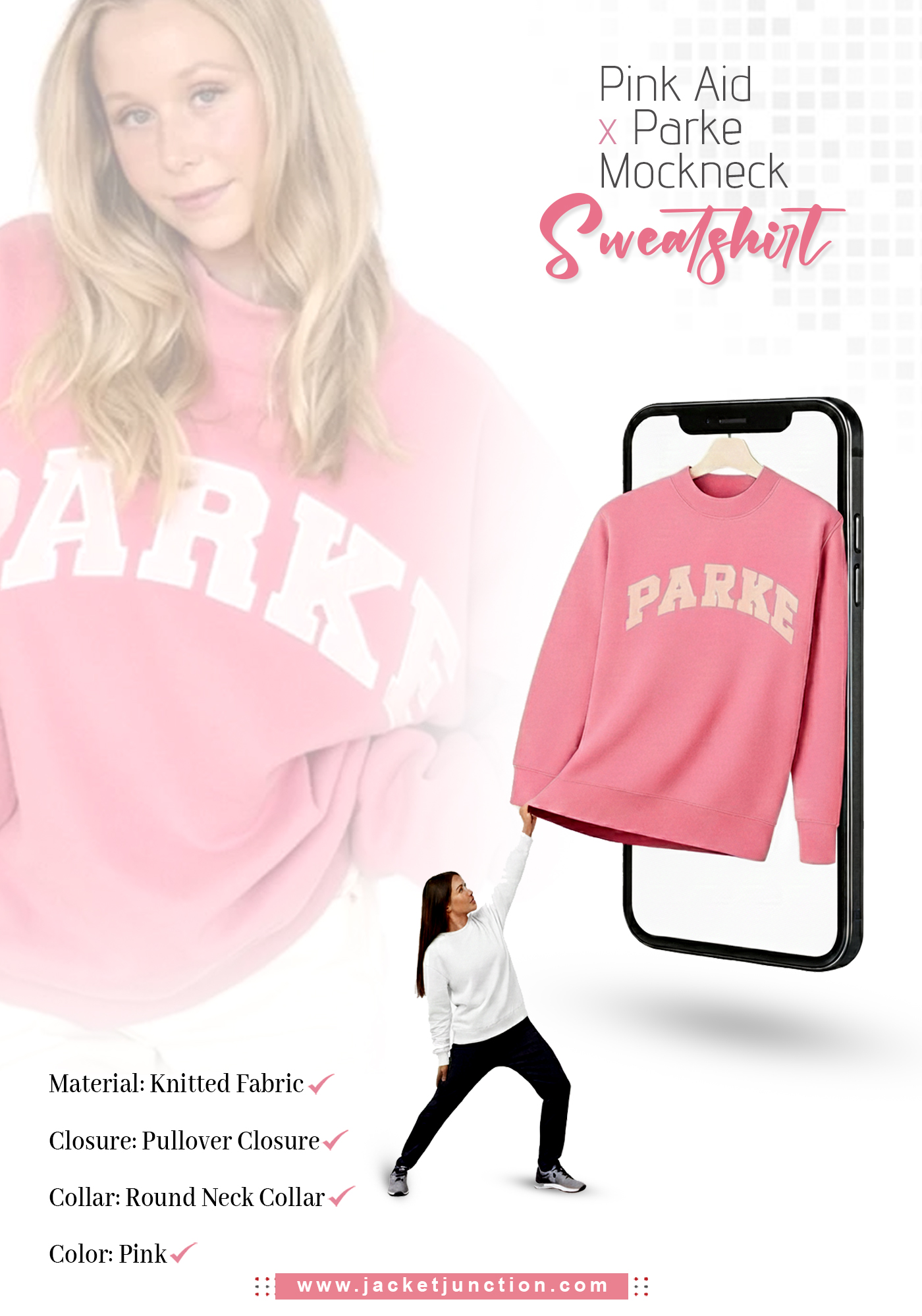 Pink Aid x Parke Mockneck Crewaneck