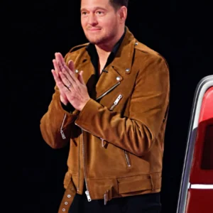The Voice S28 Michael Buble Brown Suede Leather Jacket