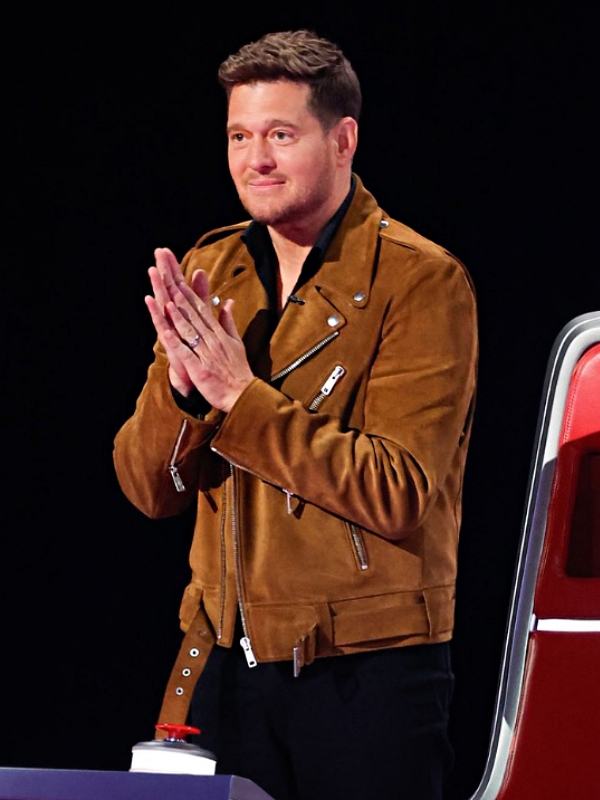 The Voice S28 Michael Buble Brown Suede Leather Jacket