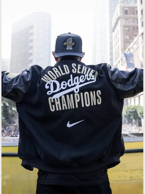 Nike Dodgers World Series Letterman Jacket Black