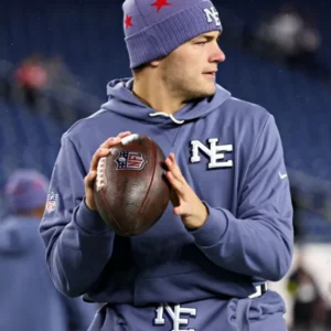 Drake Maye Patriots Rivalries Storm Blue Sideline Hoodie