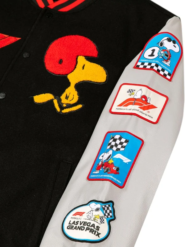 F1 Las Vegas Grand Prix x Peanuts Black & White Varsity Jacket