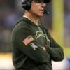 Jim Harbaugh Los Angeles Chargers Salute to Service Forest Green Sideline Hooded Pullover T-Shirt