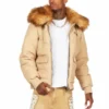 Rockstar Langston Beige Puffer Jacket With Fur Hood
