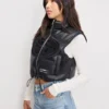 San Francisco 49ers Faux Leather Black Cropped Puffer Vest