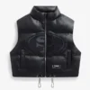 San Francisco 49ers Faux Leather Cropped Puffer Vest Black