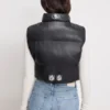 San Francisco 49ers Off Season Faux Leather Black Cropped Puffer Vest