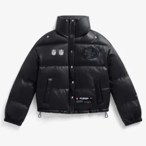 San Francisco 49ers Off Season Faux Leather Puffer Jacket Black