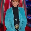 The Voice S28 Reba McEntire Blue Fringe Suede Coat