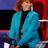 The Voice S28 Reba McEntire Blue Suede Fringe Coat