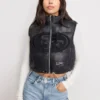 Women's Black San Francisco 49ers Faux Leather Cropped Puffer Vest