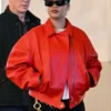 Rihanna Oversized Leather Jacket Red