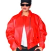 Rihanna Oversized Red Leather Jacket